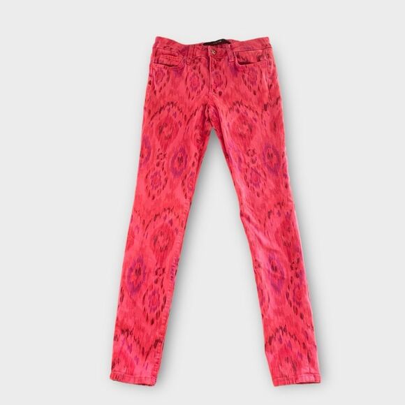 Joe’s Jeans Skinny Red Pink Patterned Pants Sz 26 Skinny Ankle - Picture 1 of 7